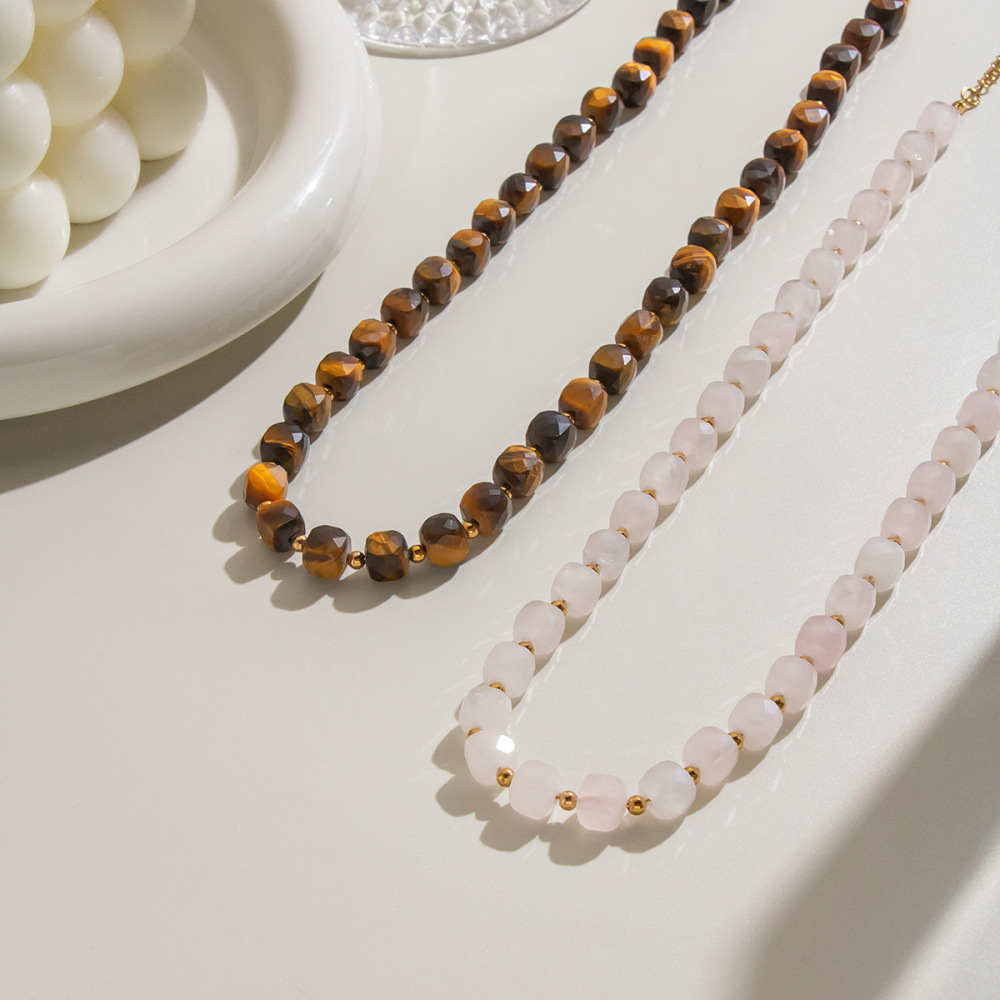 Jewelry Wholesale Waterproof Stainless Steel Natural Stones Crystal Beaded Necklace