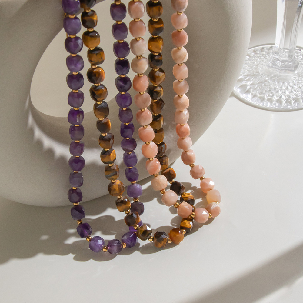 Jewelry Wholesale Waterproof Stainless Steel Natural Stones Crystal Beaded Necklace