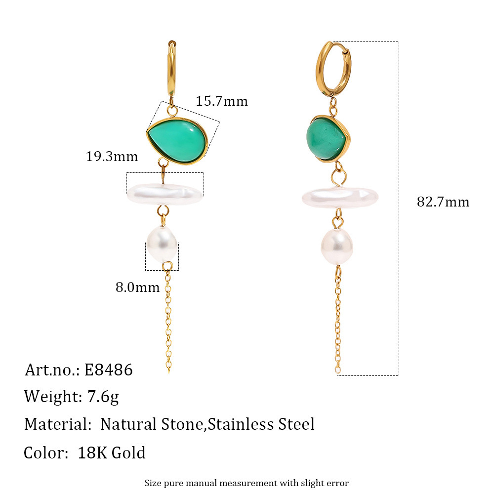 Jewelry Wholesale Stainless Steel Hypoallergenic Colorful Natural Stones Pearl Dangle Earrings