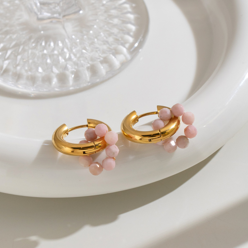 Jewelry Wholesale Waterproof Stainless Steel Hypoallergenic Colorful Natural Stones Crystal Hoop Earrings
