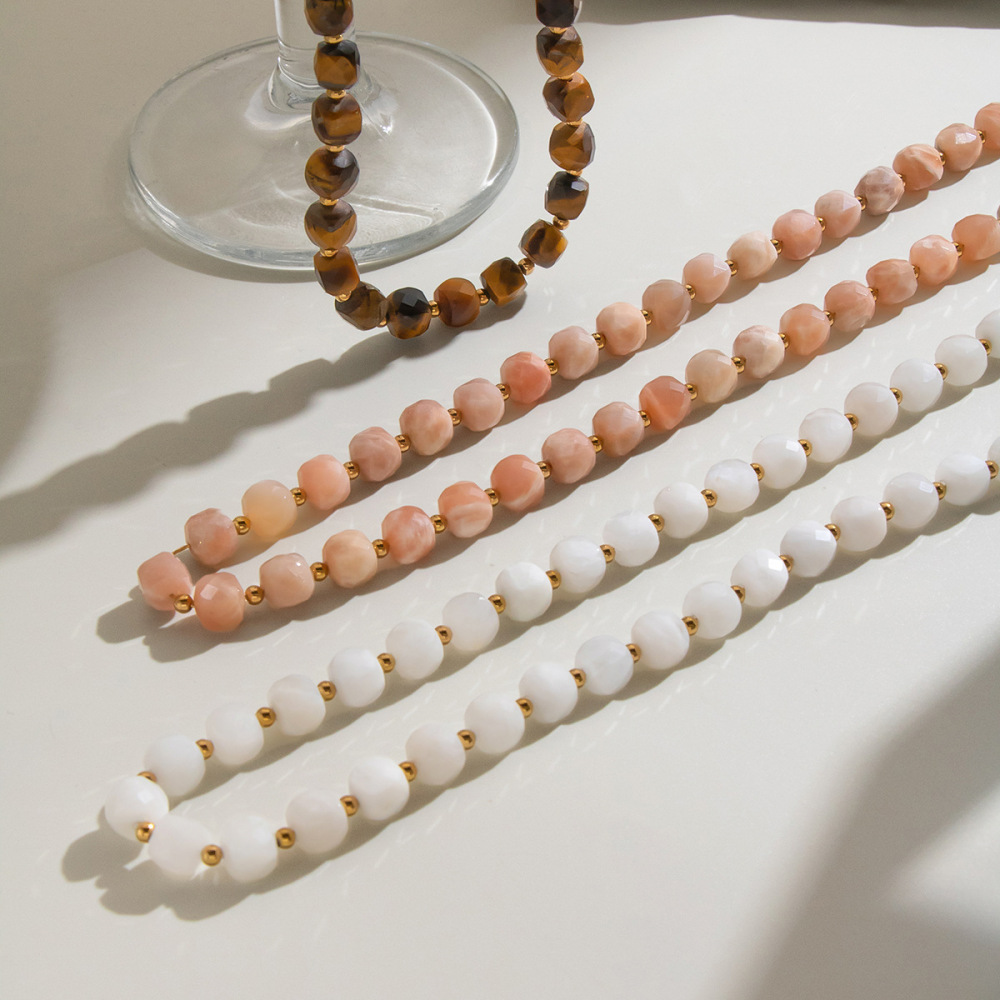 Jewelry Wholesale Waterproof Stainless Steel Natural Stones Crystal Beaded Necklace