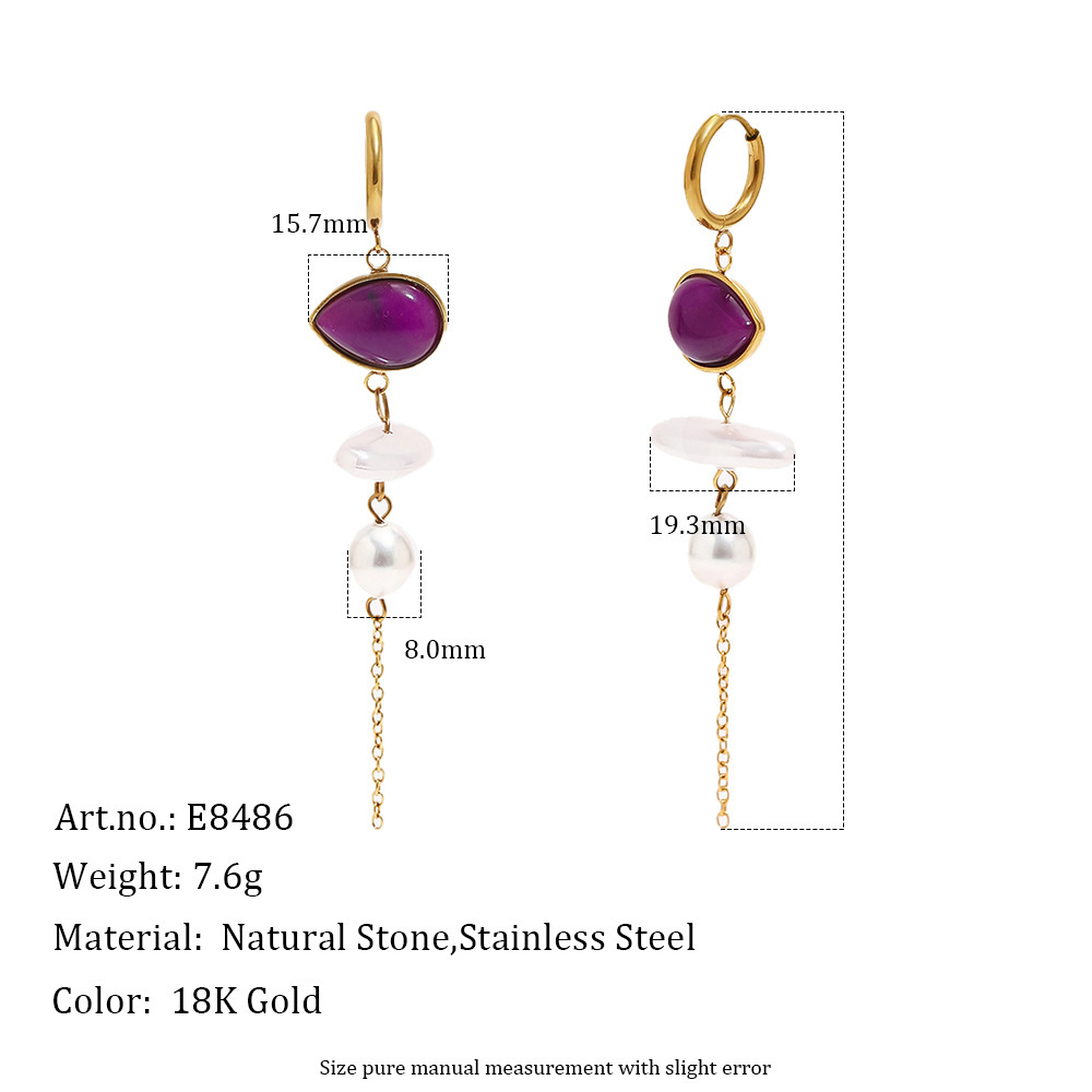 Jewelry Wholesale Stainless Steel Hypoallergenic Colorful Natural Stones Pearl Dangle Earrings