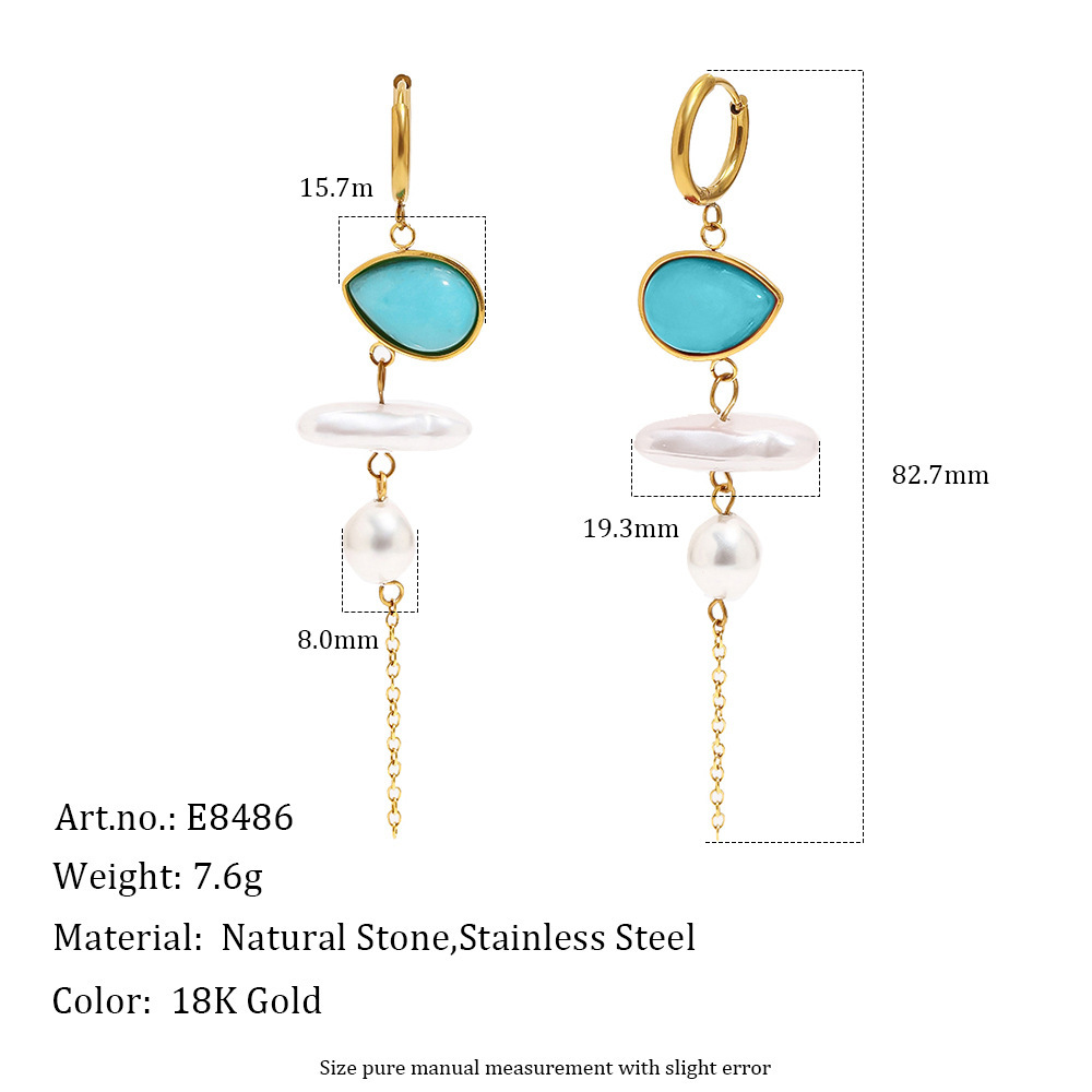 Jewelry Wholesale Stainless Steel Hypoallergenic Colorful Natural Stones Pearl Dangle Earrings