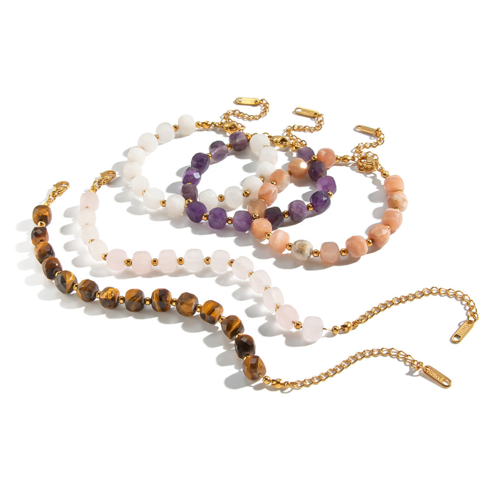 Stainless Steel Waterproof Jewelry Natural Stones Crystal Beaded Bracelets Wholesale