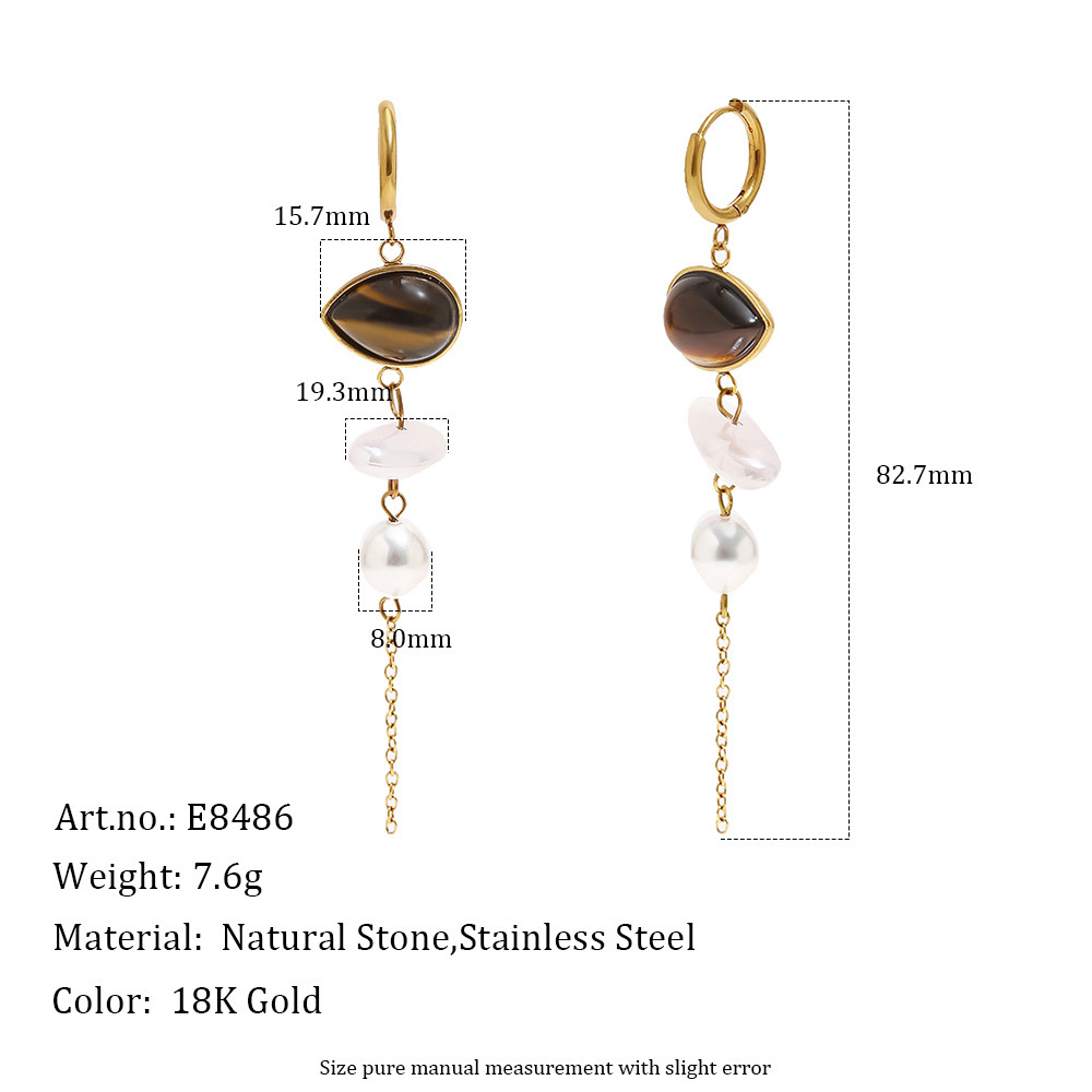 Jewelry Wholesale Stainless Steel Hypoallergenic Colorful Natural Stones Pearl Dangle Earrings
