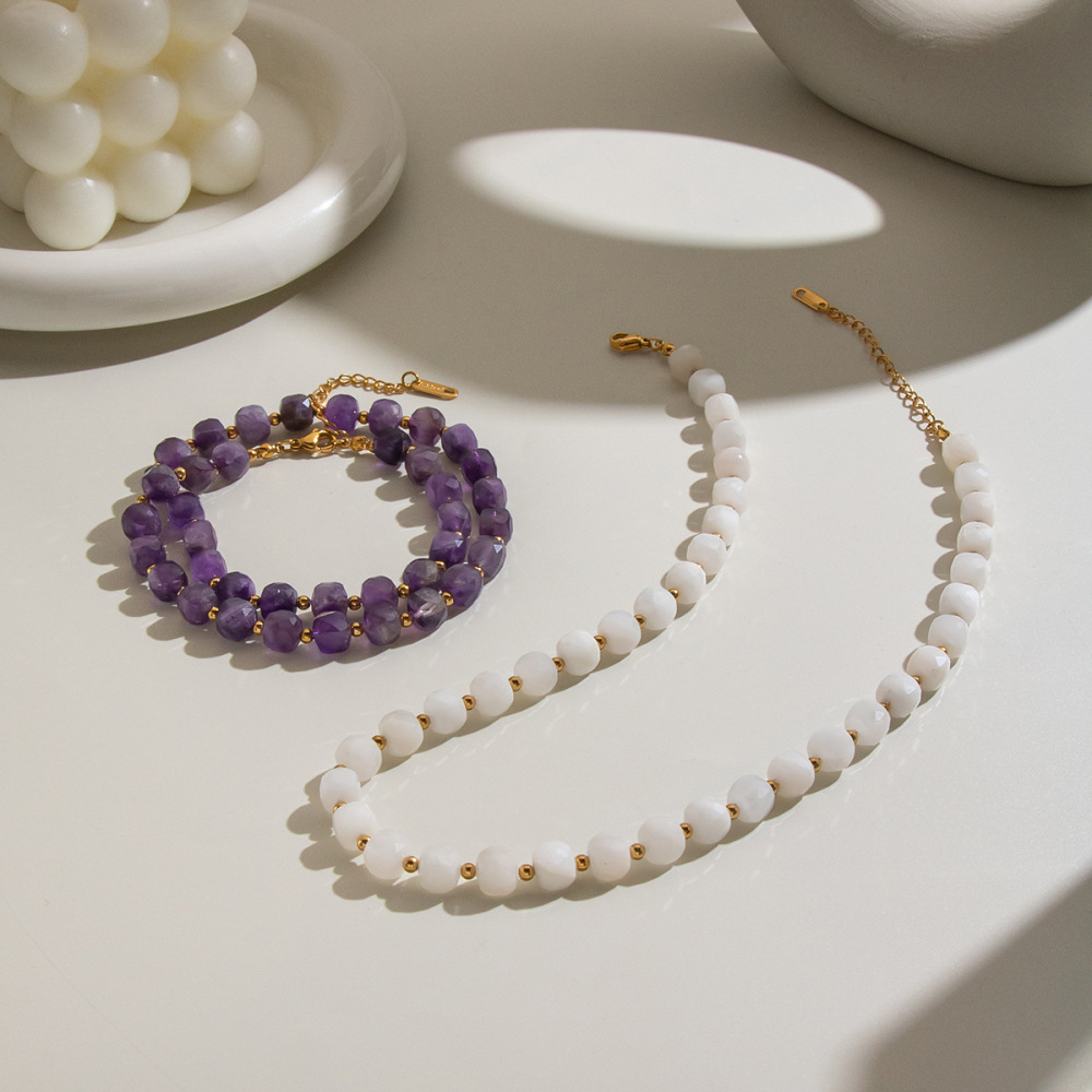 Jewelry Wholesale Waterproof Stainless Steel Natural Stones Crystal Beaded Necklace