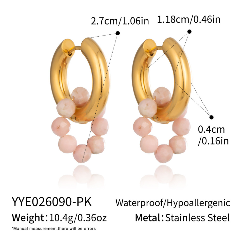 Jewelry Wholesale Waterproof Stainless Steel Hypoallergenic Colorful Natural Stones Crystal Hoop Earrings