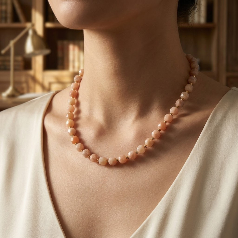 Jewelry Wholesale Waterproof Stainless Steel Natural Stones Crystal Beaded Necklace