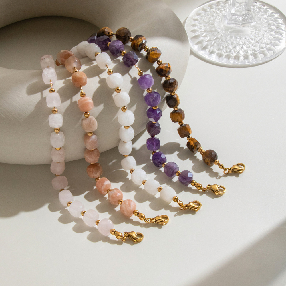 Stainless Steel Waterproof Jewelry Natural Stones Crystal Beaded Bracelets Wholesale