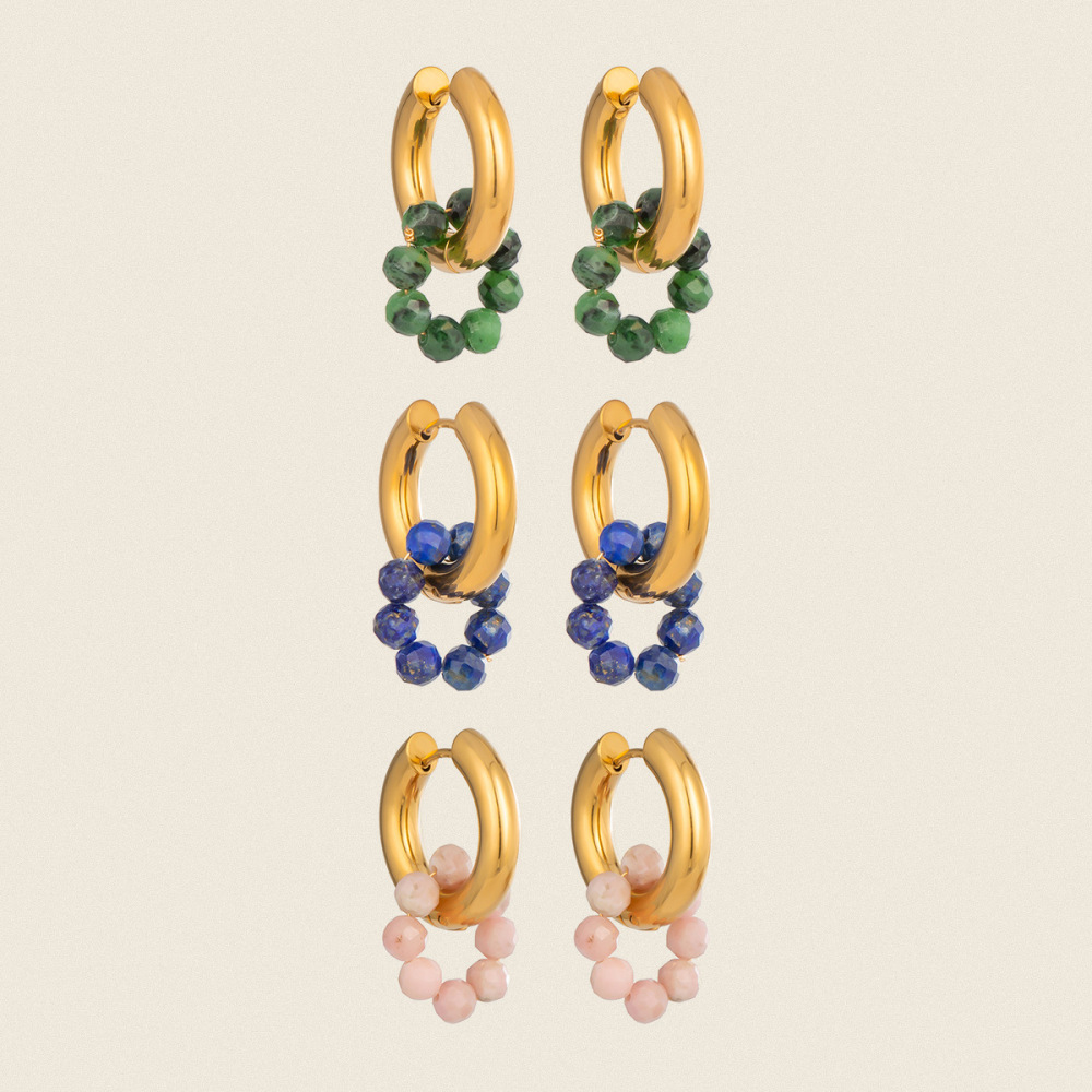 Jewelry Wholesale Waterproof Stainless Steel Hypoallergenic Colorful Natural Stones Crystal Hoop Earrings
