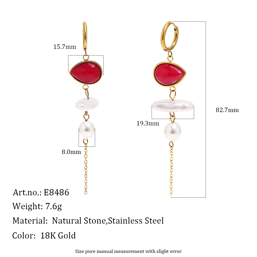 Jewelry Wholesale Stainless Steel Hypoallergenic Colorful Natural Stones Pearl Dangle Earrings
