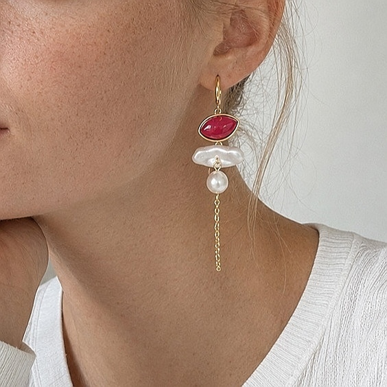 Jewelry Wholesale Stainless Steel Hypoallergenic Colorful Natural Stones Pearl Dangle Earrings