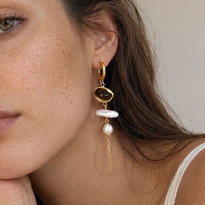 Jewelry Wholesale Stainless Steel Hypoallergenic Colorful Natural Stones Pearl Dangle Earrings