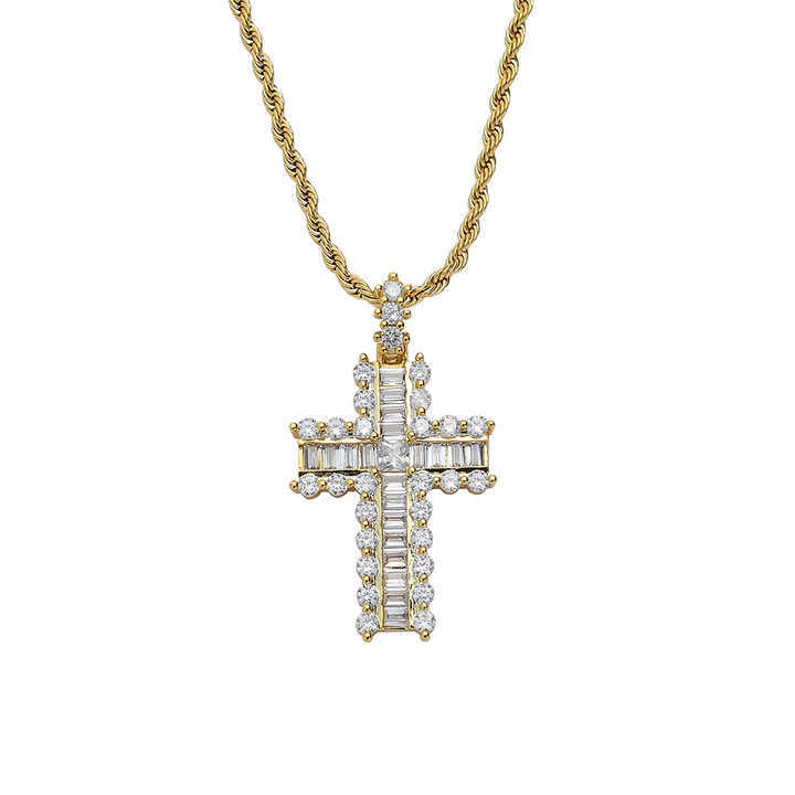 Fashion Jewelry Wholesale Luxury Stainless Steel Chain 18K Gold Plated Hiphop Full Cubic Zircon Cross Pendant Necklace