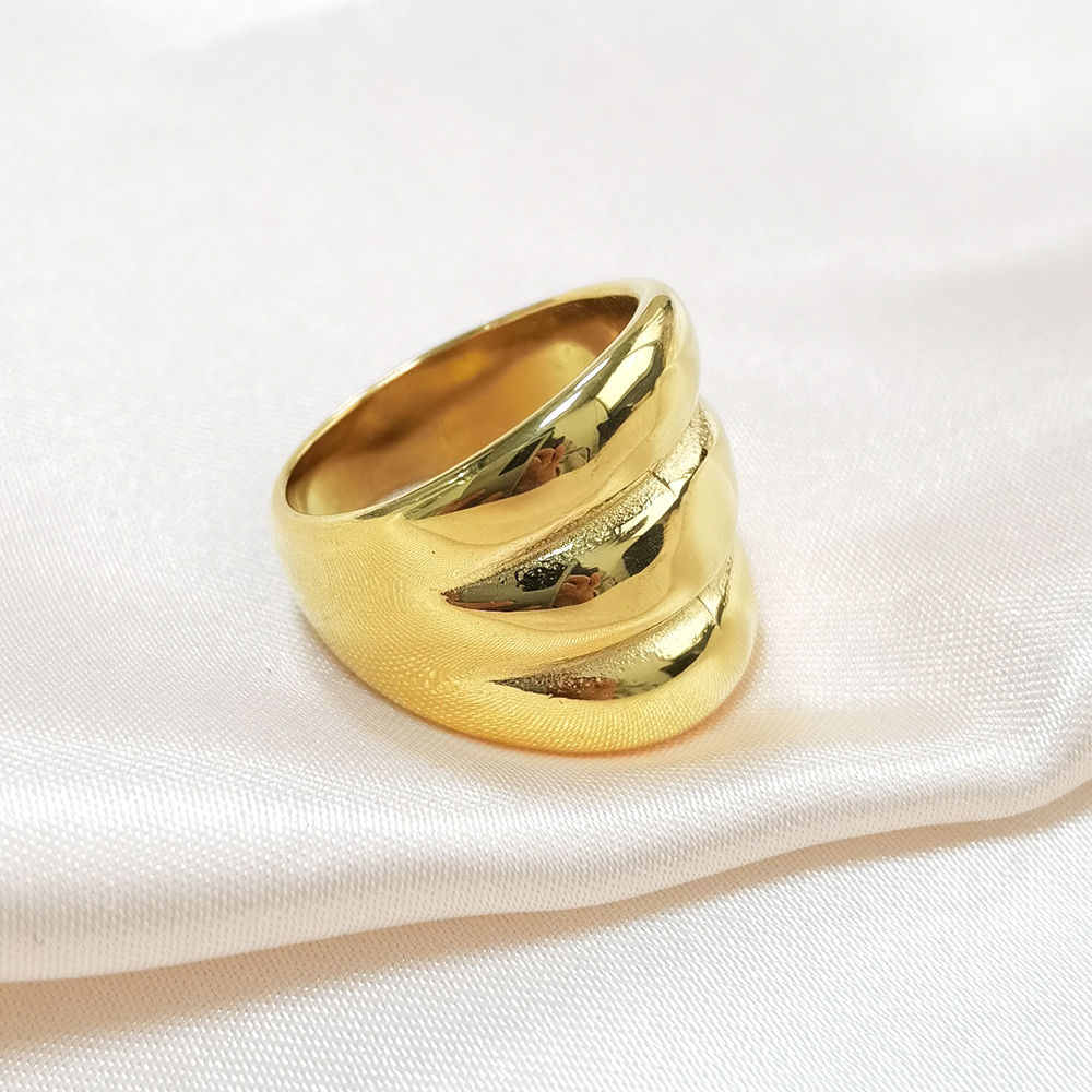 Fashion Jewelry High End 18K Gold Plated Chunky Rings Tarnish Free Waterproof Jewelry