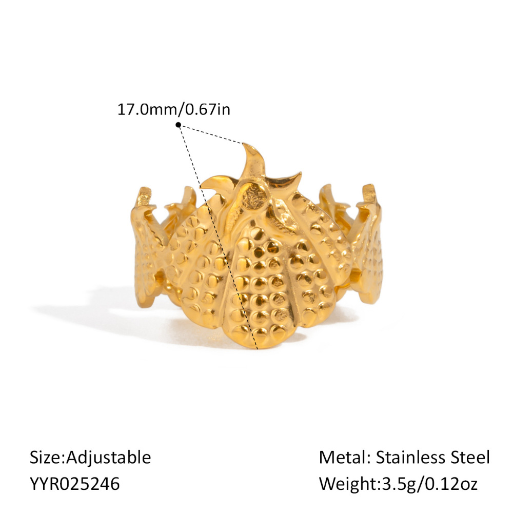 Hot Selling Ocean Beach Style Boho 18K Gold Plated Stainless Steel Tarnish Free Starfsih Shell Flower Open Rings Set for Women