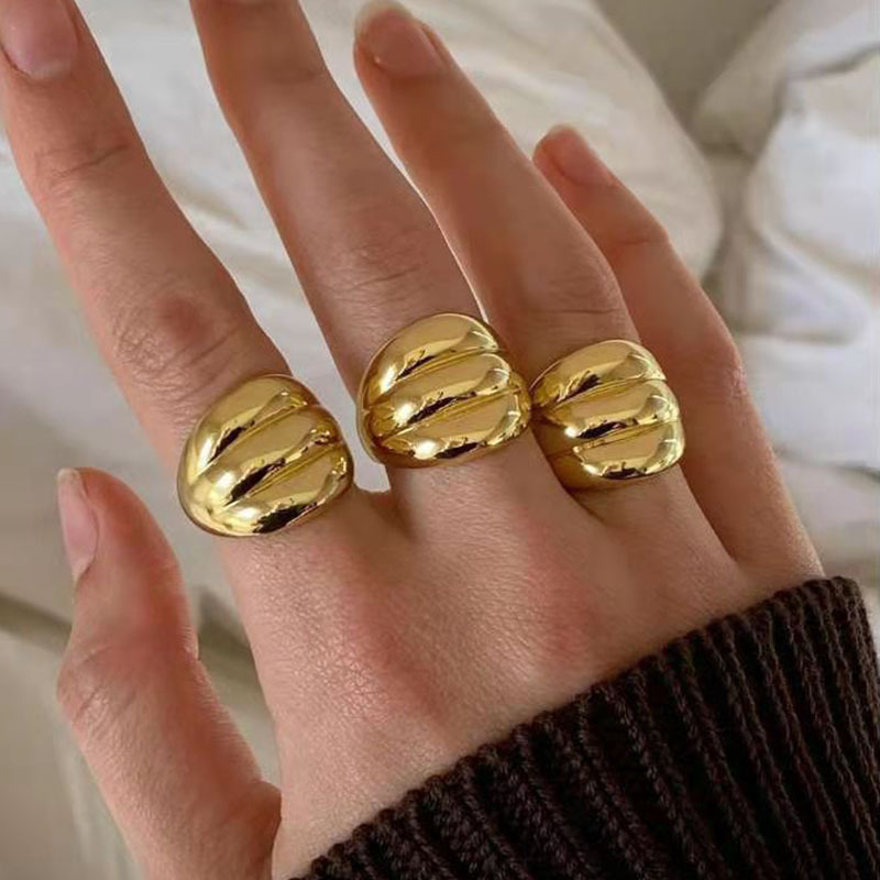 Fashion Jewelry High End 18K Gold Plated Chunky Rings Tarnish Free Waterproof Jewelry