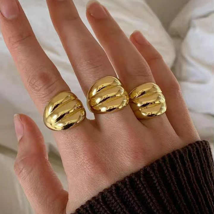 Fashion Jewelry High End 18K Gold Plated Chunky Rings Tarnish Free Waterproof Jewelry