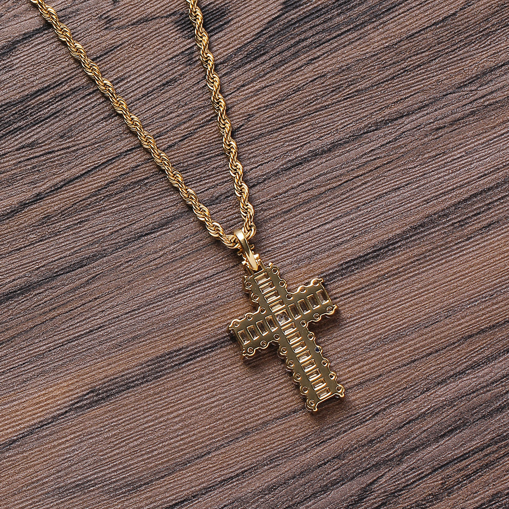Fashion Jewelry Wholesale Luxury Stainless Steel Chain 18K Gold Plated Hiphop Full Cubic Zircon Cross Pendant Necklace