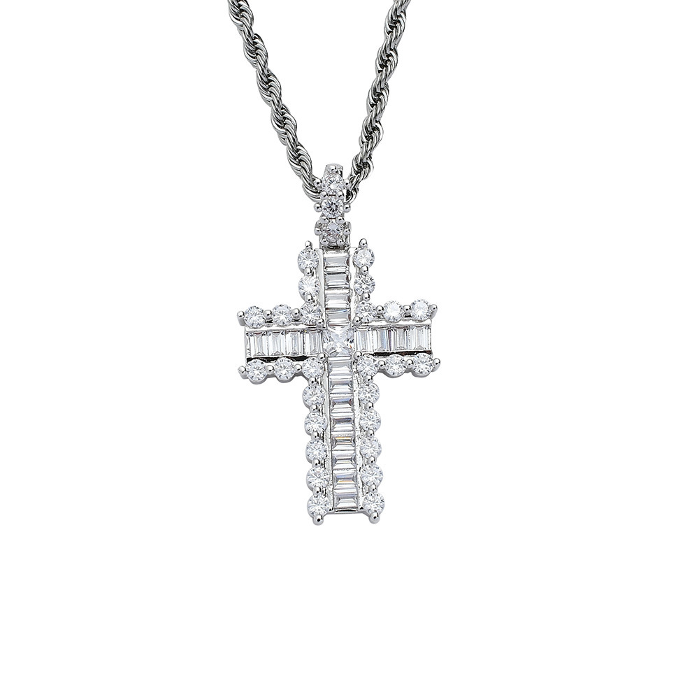Fashion Jewelry Wholesale Luxury Stainless Steel Chain 18K Gold Plated Hiphop Full Cubic Zircon Cross Pendant Necklace
