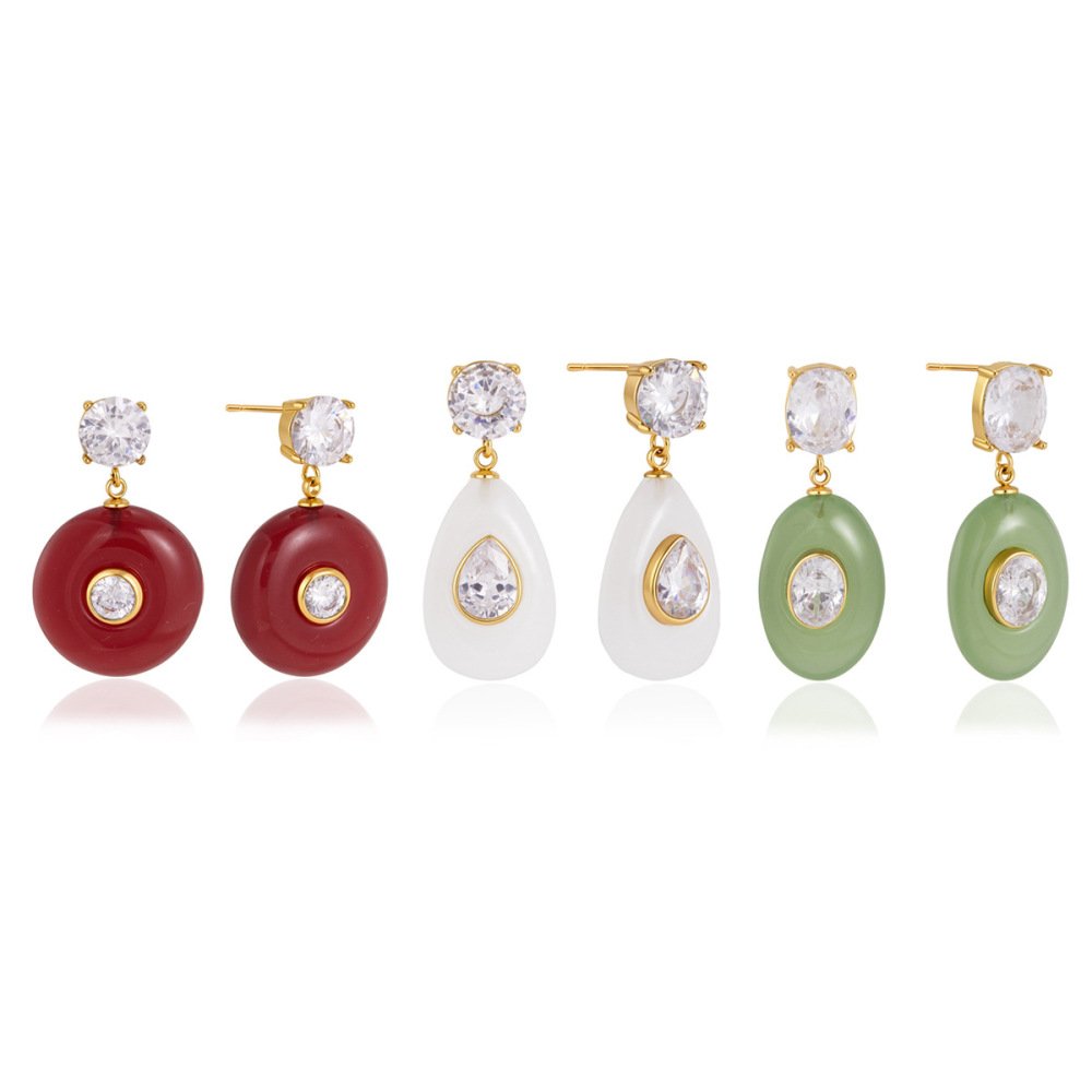 Jewelry Wholesale Stainless Steel Hypoallergenic Resin Zircon Stud Earrings