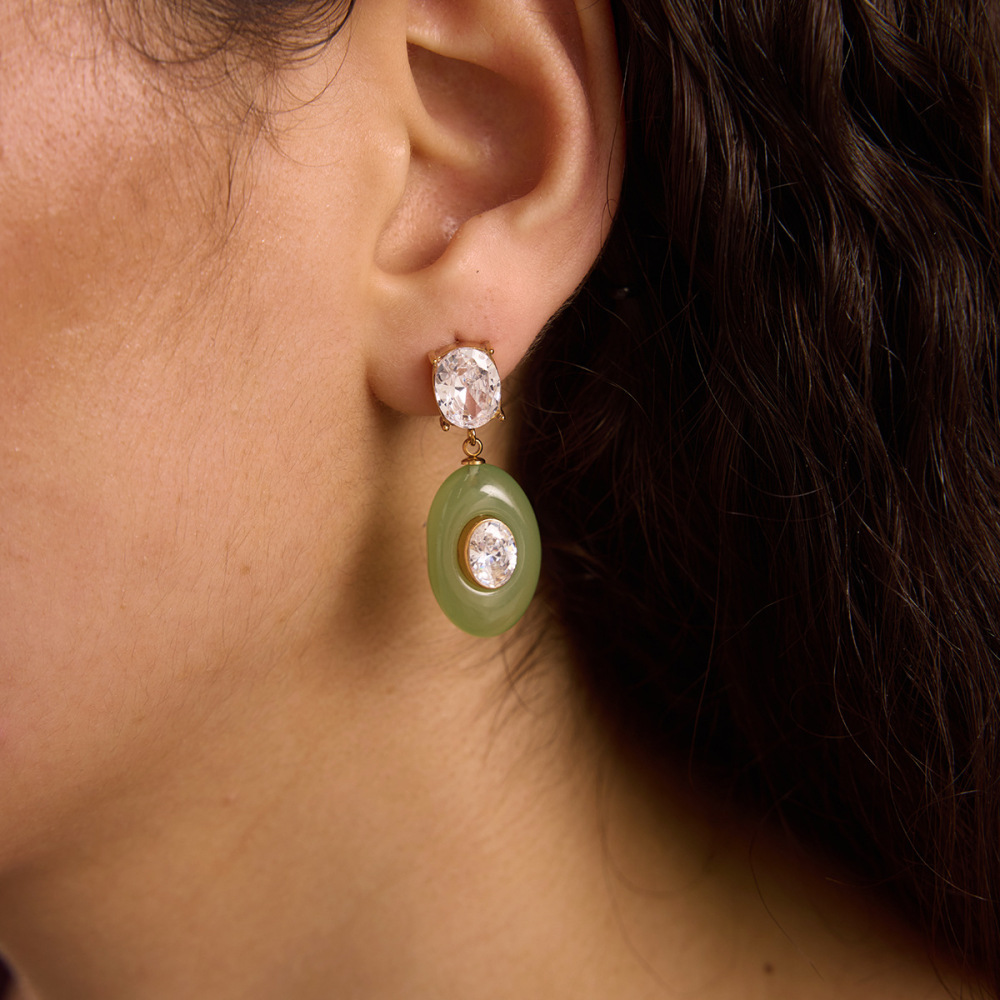 Jewelry Wholesale Stainless Steel Hypoallergenic Resin Zircon Stud Earrings