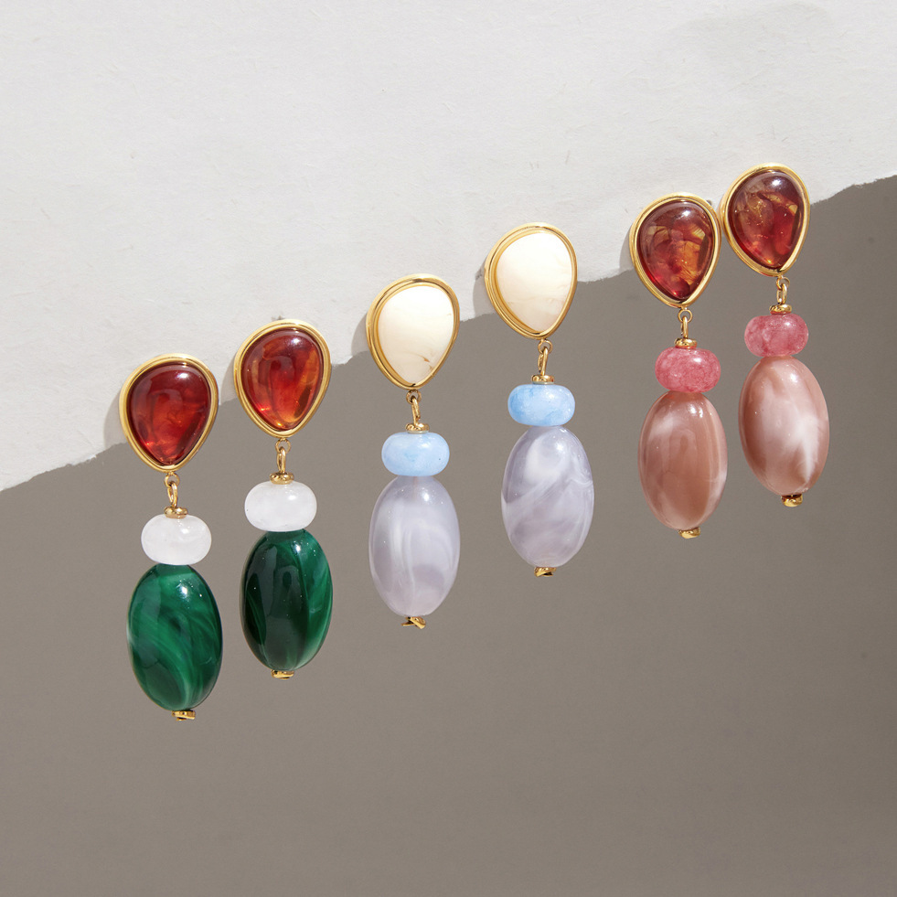 Jewelry Wholesale Stainless Steel Hypoallergenic Colorful Resin Stud Earrings