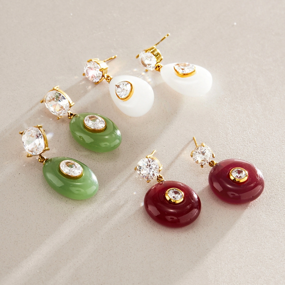 Jewelry Wholesale Stainless Steel Hypoallergenic Resin Zircon Stud Earrings