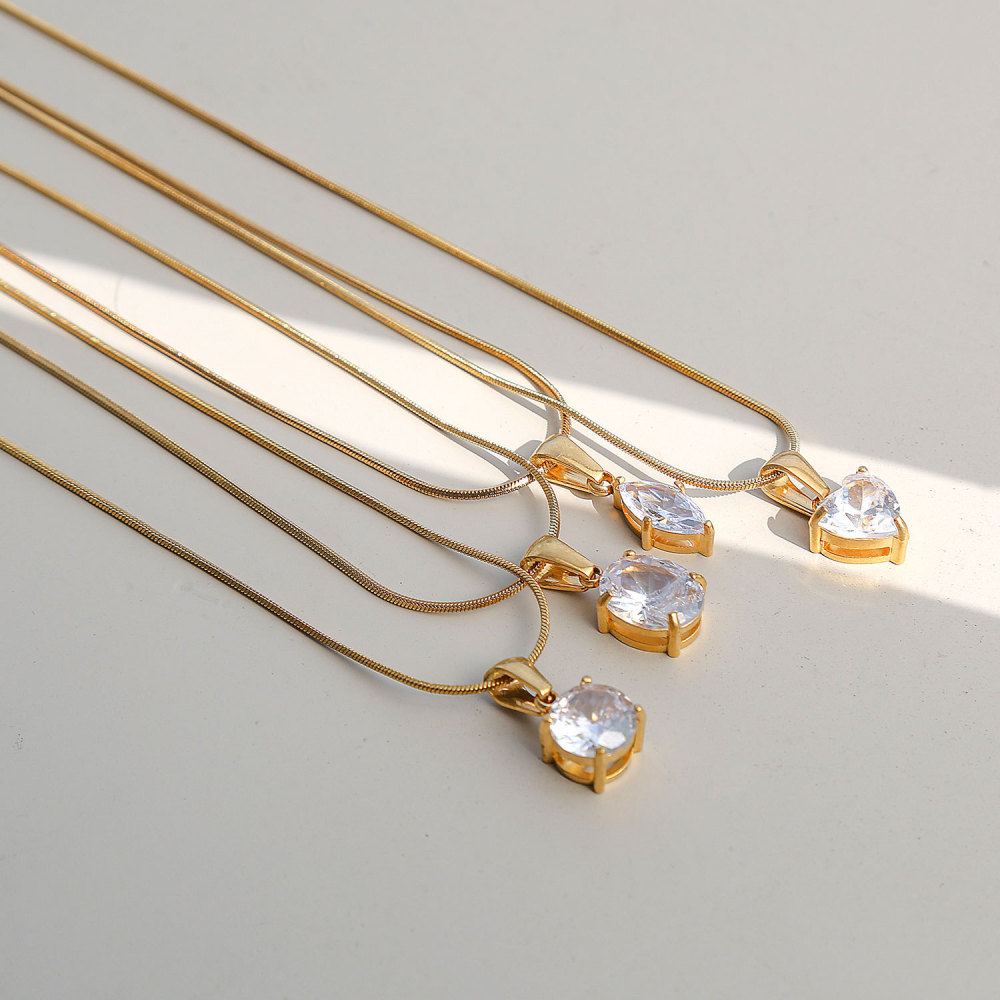 Jewelry Wholesale Waterproof Stainless Steel Snake Chain Geometric Zircon Pendant Necklace
