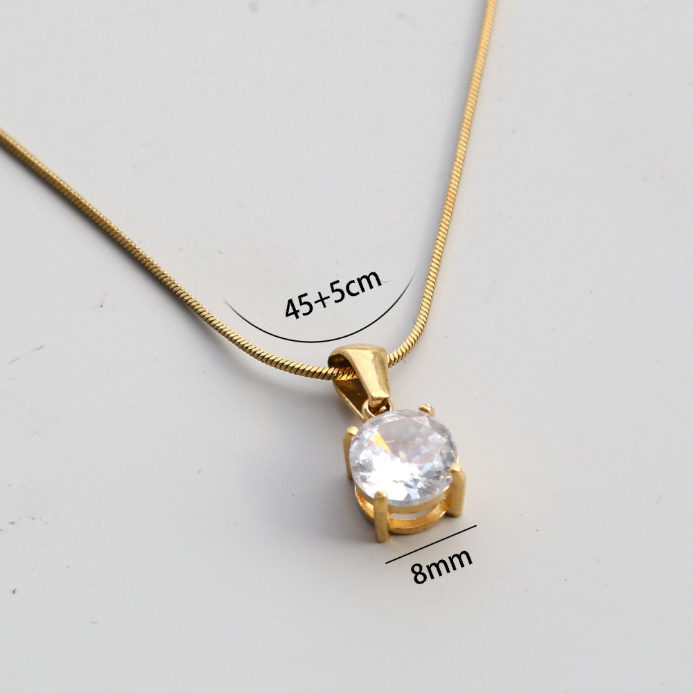 Jewelry Wholesale Waterproof Stainless Steel Snake Chain Geometric Zircon Pendant Necklace