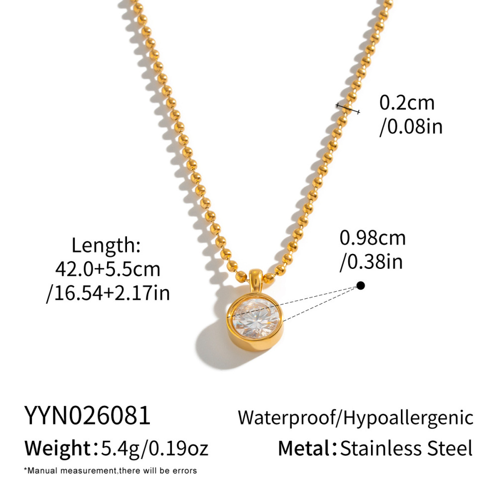Jewelry Wholesale Waterproof Stainless Steel Beads Chain Geometric Zircon Pendant Necklace