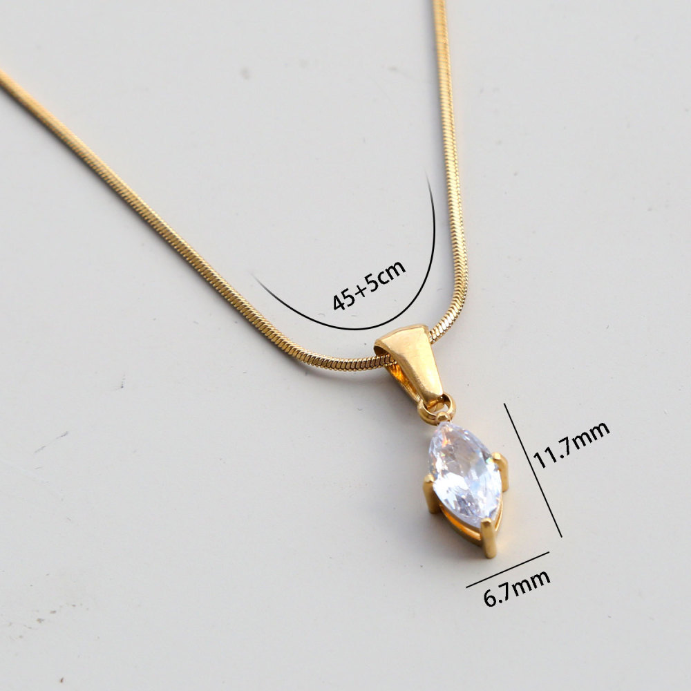 Jewelry Wholesale Waterproof Stainless Steel Snake Chain Geometric Zircon Pendant Necklace