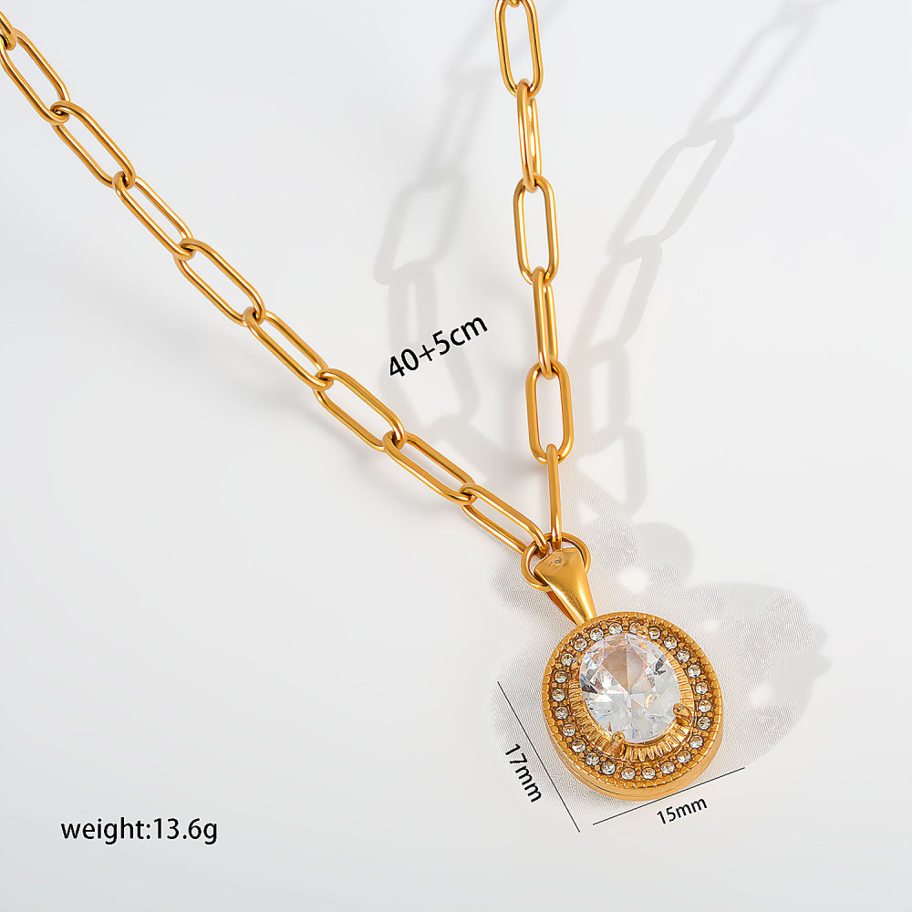 Jewelry Wholesale Waterproof Stainless Steel Geometric Zircon Pendant Necklace