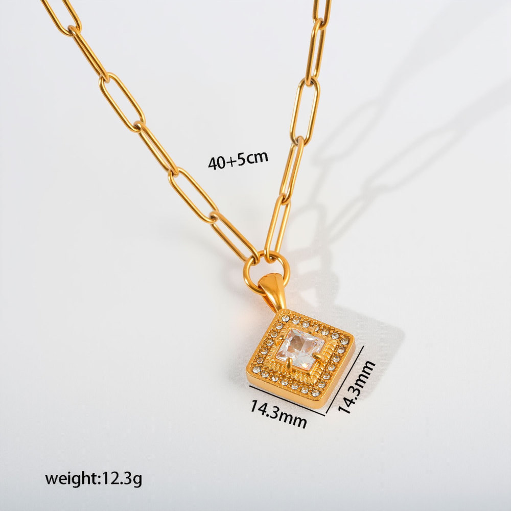 Jewelry Wholesale Waterproof Stainless Steel Geometric Zircon Pendant Necklace