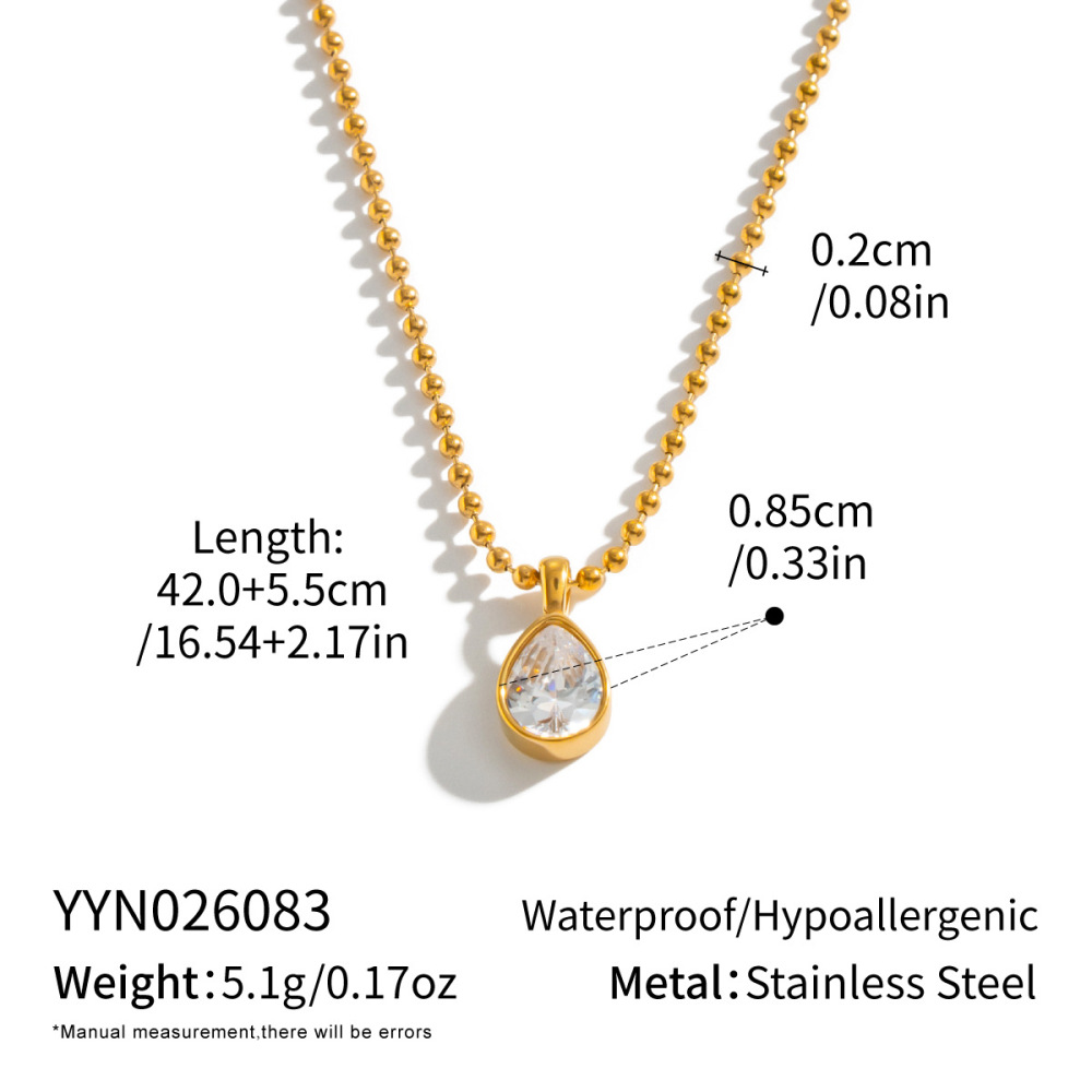 Jewelry Wholesale Waterproof Stainless Steel Beads Chain Geometric Zircon Pendant Necklace