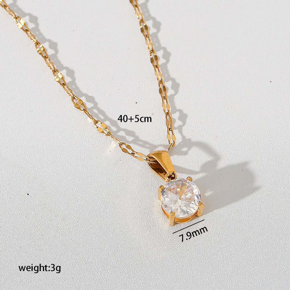 Jewelry Wholesale Waterproof Stainless Steel Geometric Zircon Pendant Necklace