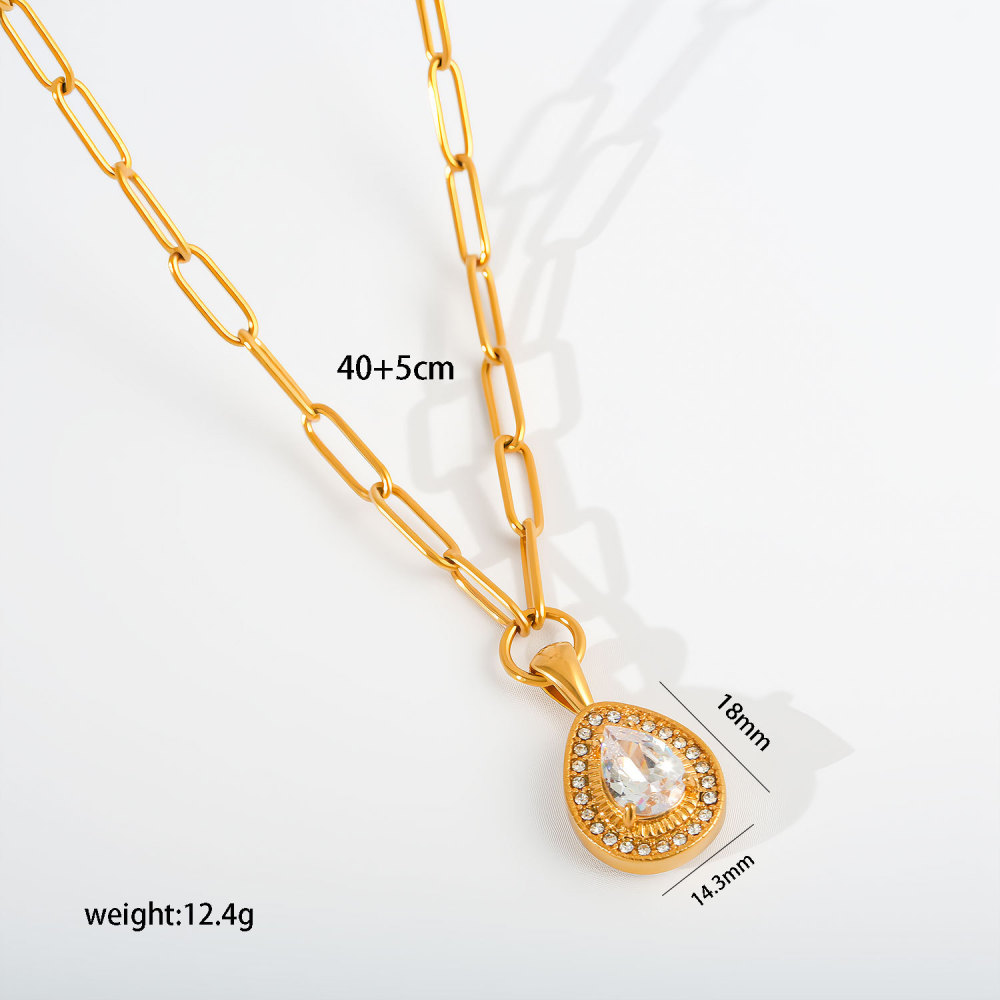 Jewelry Wholesale Waterproof Stainless Steel Geometric Zircon Pendant Necklace