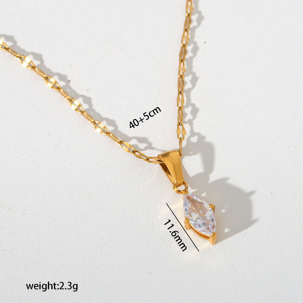 Jewelry Wholesale Waterproof Stainless Steel Geometric Zircon Pendant Necklace