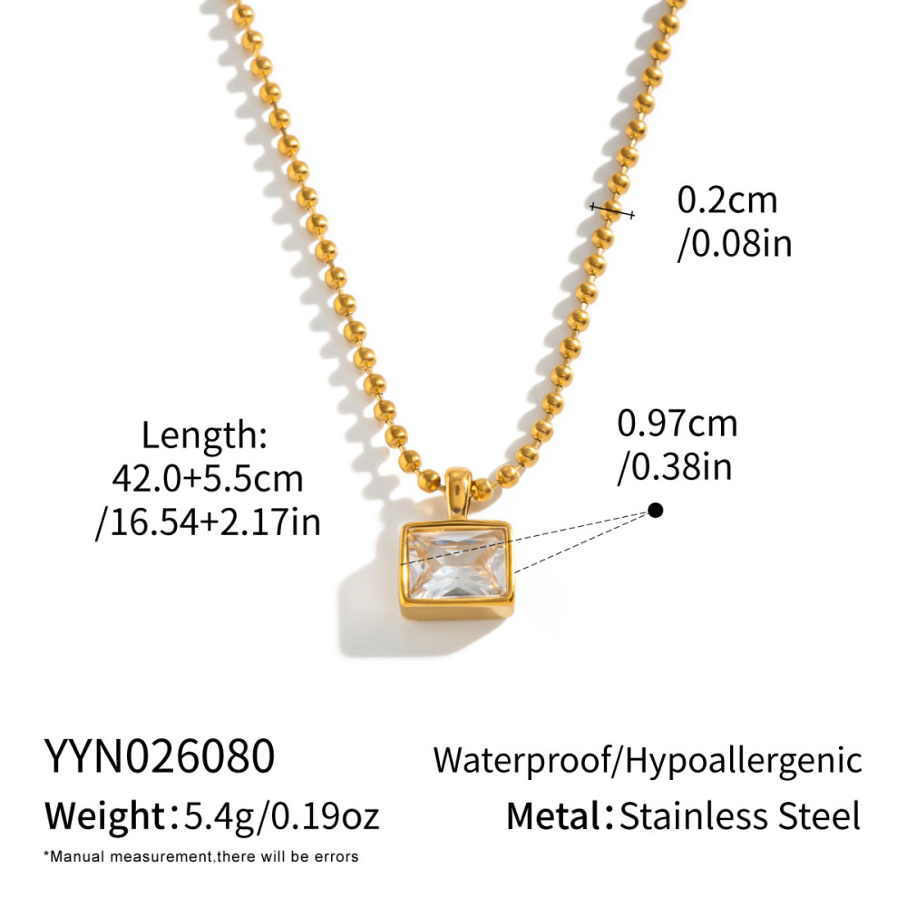 Jewelry Wholesale Waterproof Stainless Steel Beads Chain Geometric Zircon Pendant Necklace