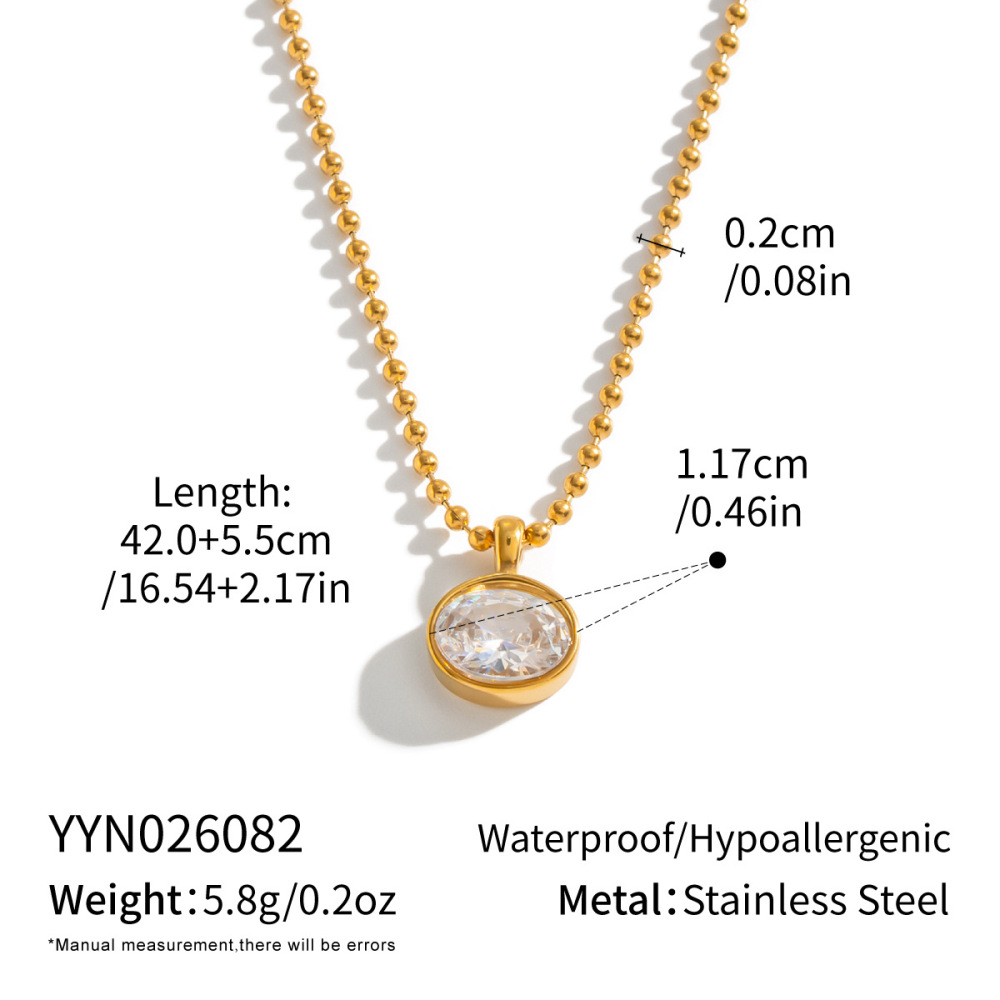Jewelry Wholesale Waterproof Stainless Steel Beads Chain Geometric Zircon Pendant Necklace