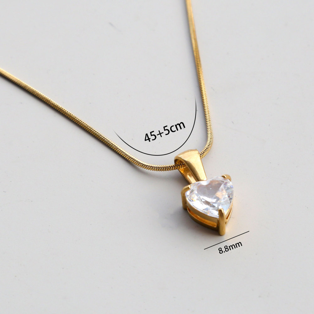Jewelry Wholesale Waterproof Stainless Steel Snake Chain Geometric Zircon Pendant Necklace