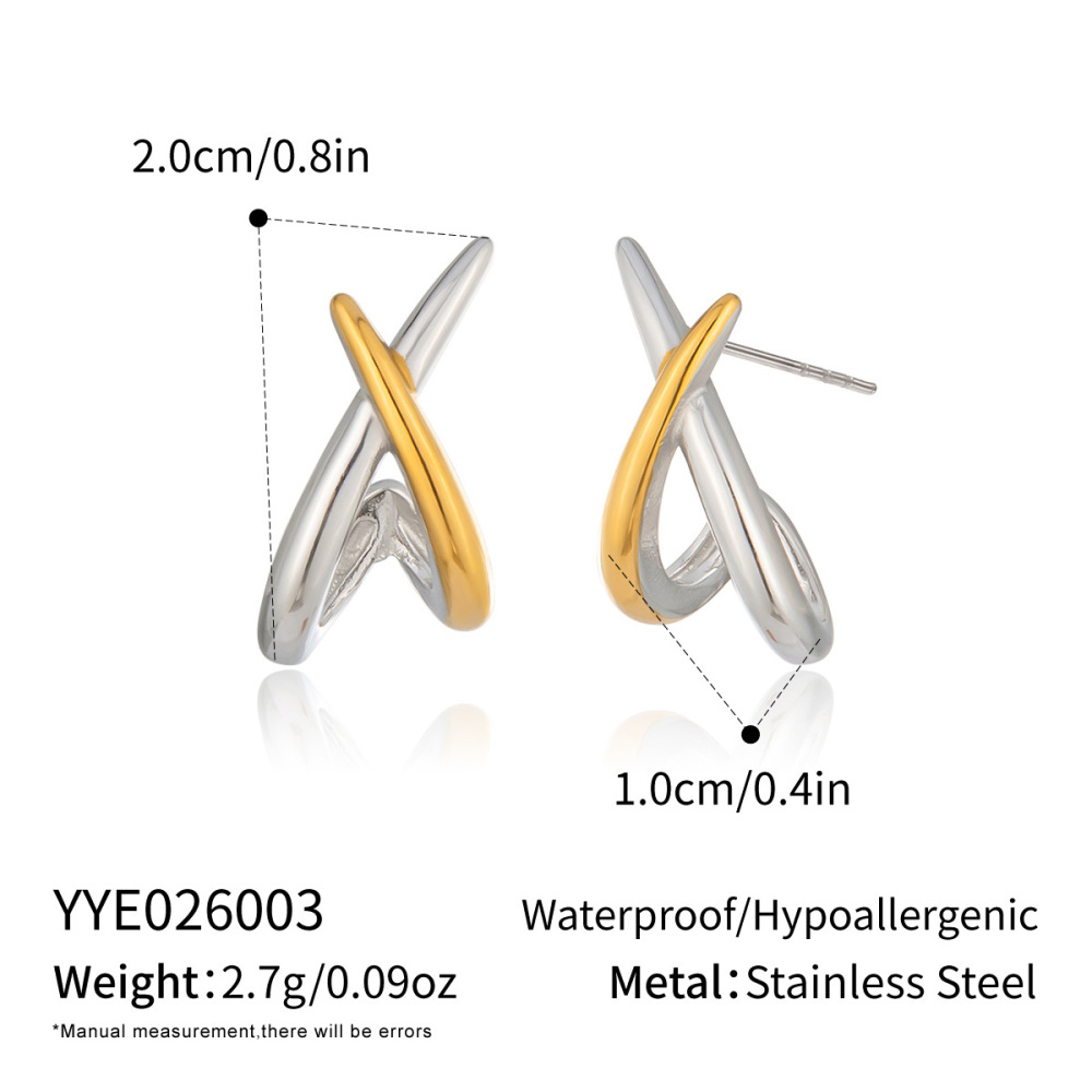 Jewelry Wholesale Stainless Steel Hypoallergenic Two Tone Cross Stud Earrings
