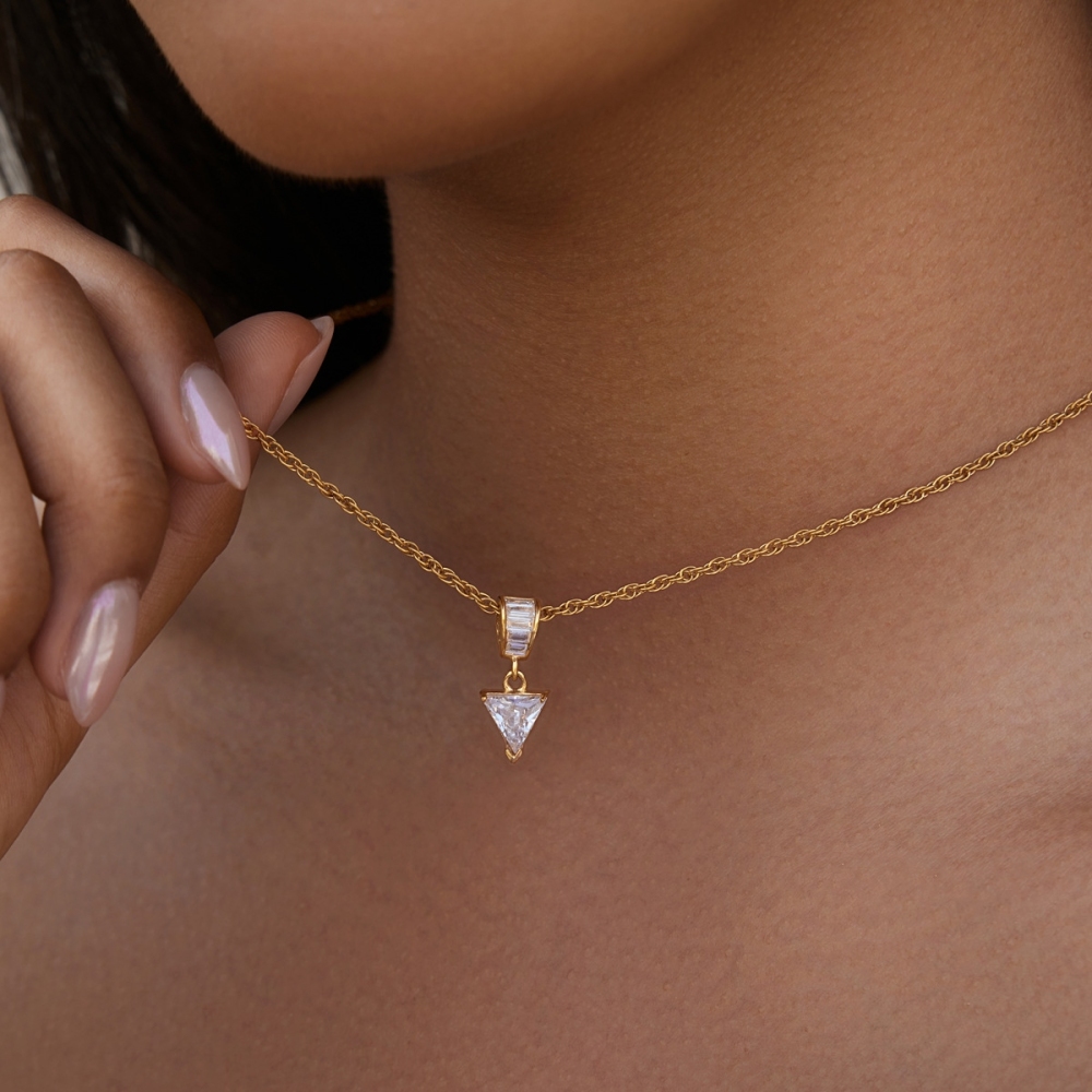 Hot Seller Jewelry Wholesale Tarnish Free Stainless Steel Geometric Zircon Pendant Necklace