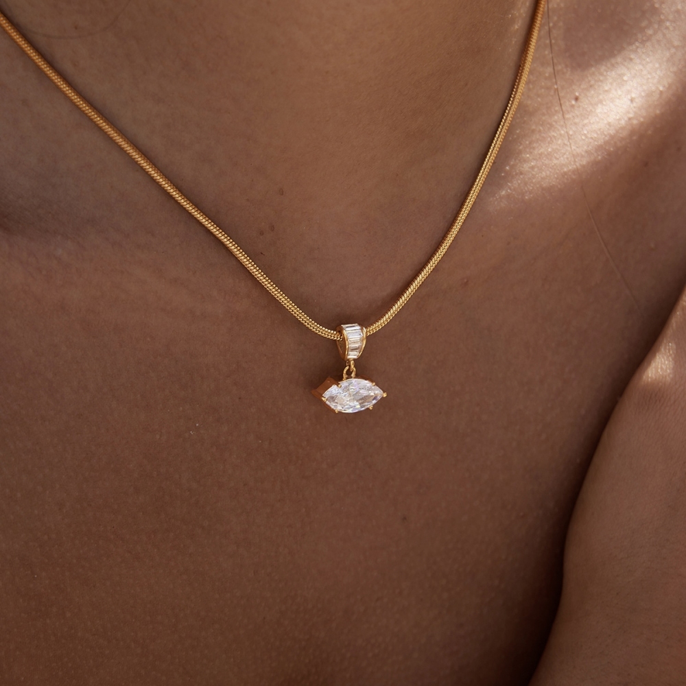 Hot Seller Jewelry Wholesale Tarnish Free Stainless Steel Geometric Zircon Pendant Necklace