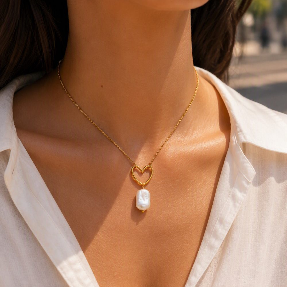 Fashion Jewelry Wholesale Waterproof Natural Rectangle Pearl Button Pearl Pendant Necklace