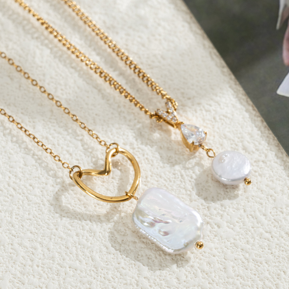 Fashion Jewelry Wholesale Waterproof Natural Rectangle Pearl Button Pearl Pendant Necklace