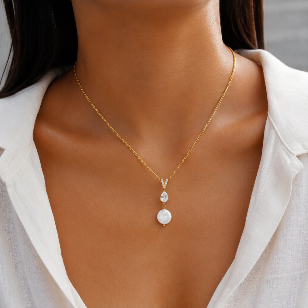 Fashion Jewelry Wholesale Waterproof Natural Rectangle Pearl Button Pearl Pendant Necklace