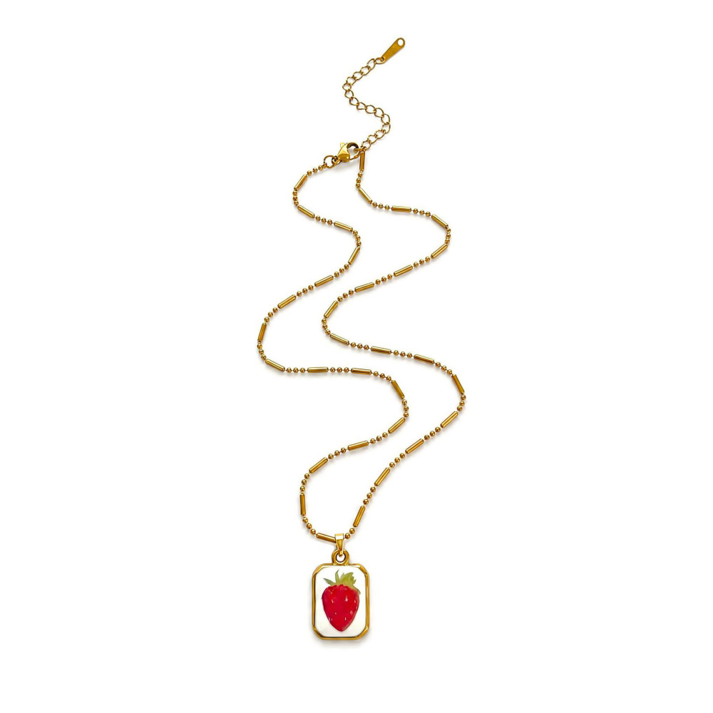 Jewelry Wholesale Tarnish Free Stainless Steel Oil Dripping Strawberry Bear Heart Pendant Necklace