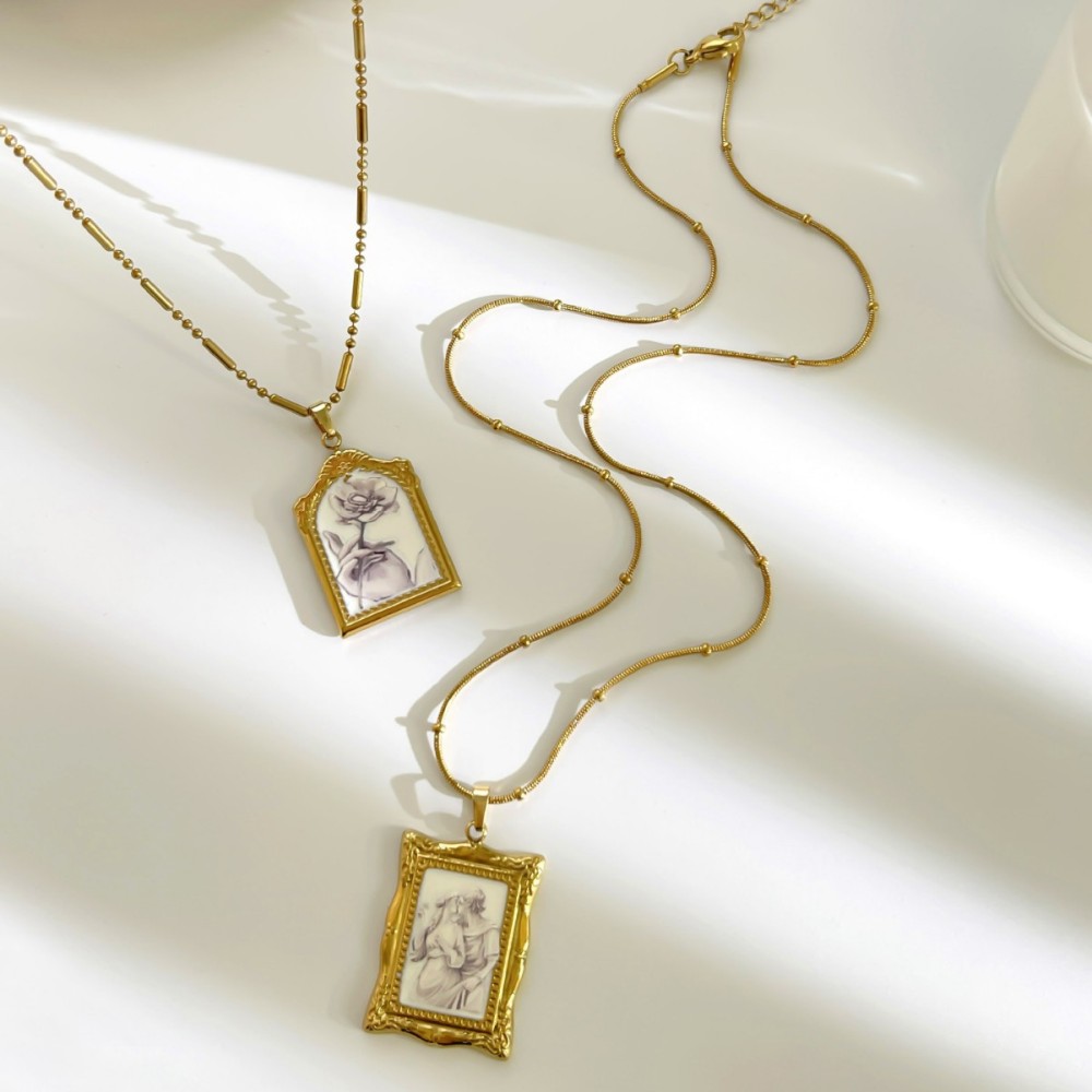Jewelry Wholesale Tarnish Free Stainless Steel Enamel Painted Rose Flower Couple Pendant Necklace