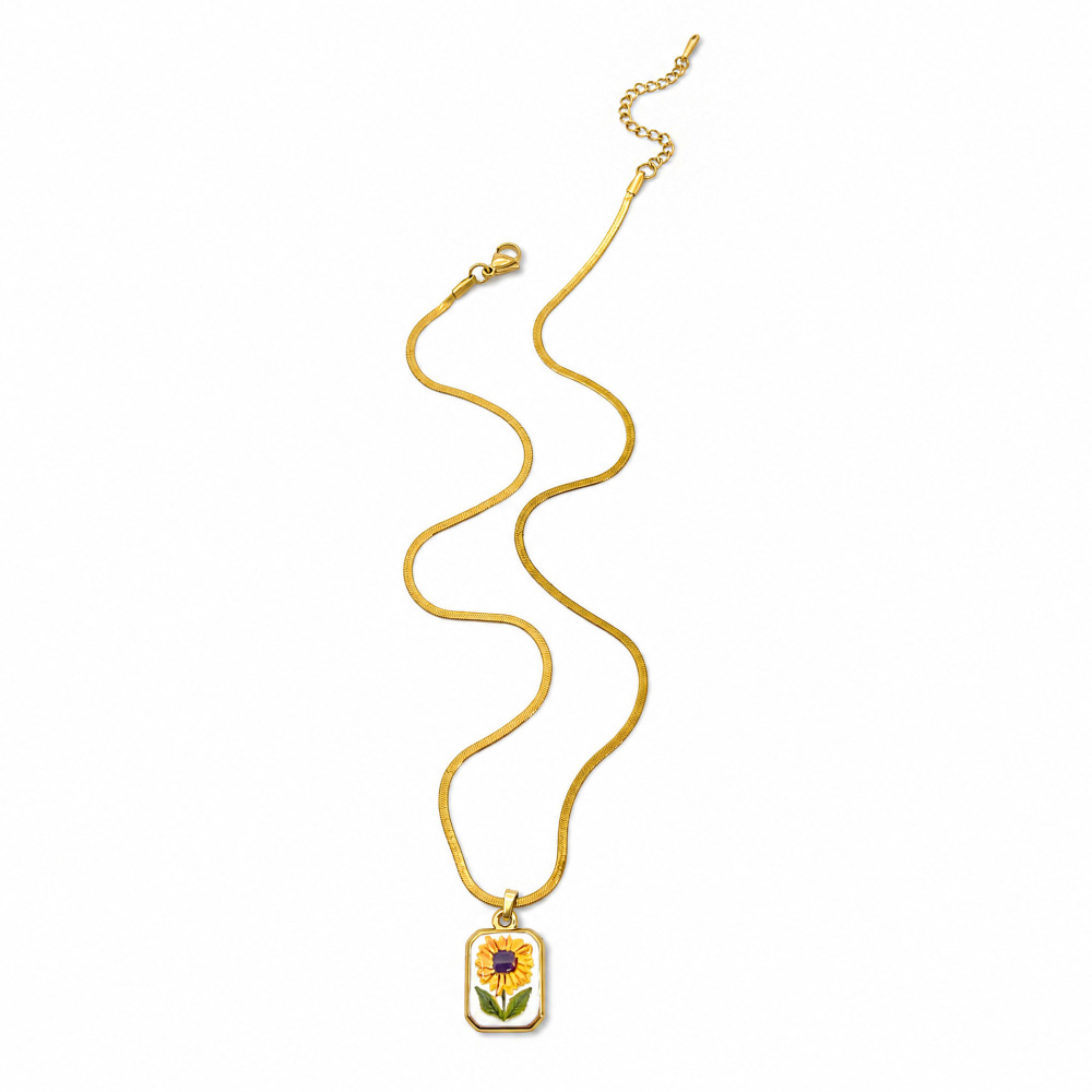 Jewelry Wholesale Tarnish Free Stainless Steel Snake Chain Oil Dripping Flower Heart Pendant Necklace